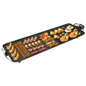 Plancha électrique XXL Barbecue electrique - revêtement anti-adhésif Surface mixte Thermostat Réglable pour 8 personnes- 68*28cm