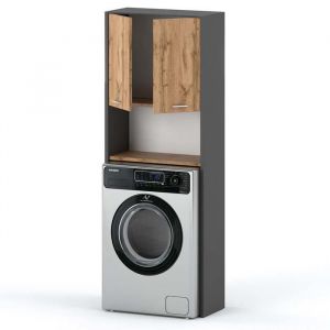 Meuble de salle de bain sur pied en chêne gris Wotan meuble pour machine à laver colonne de 64 cm