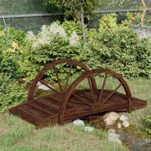 Pont de jardin en bois - vidaXL - 99x50x38 cm - Bois de sapin massif - Brun - Demi-roue - Capacit&eacute; 150 kg