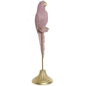 Statuette figurine Perroquet d&eacute;co Rose et dor&eacute; sur socle - oiseau exotique - 39 cm