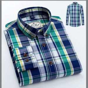 Chemise Homme Carreau Vert Manches Longues en Coton Mi Saison Slim Fit