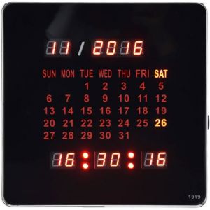 Horloge murale num&eacute;rique LED double suspension calendrier lumineux m&eacute;moire d&rsquo;arr&ecirc;t alliage aluminium