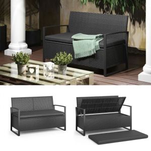 OK-Living Banc avec coffre de rangement Banc de jardin Banc Effet rotin anthracite rangement