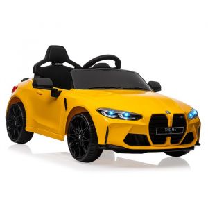Voiture &Eacute;lectrique Enfant 12V Jaune Sous Licence BMW M4 avec T&eacute;l&eacute;command&eacute; Vitesses 3 Km/h LED et Musique pour Enfants 3-8 An