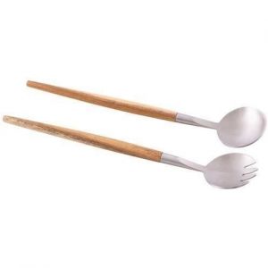 Couverts &agrave; salade - POINT VIRGULE - Manche en bois dacacia - Embout inox - 28.5cm