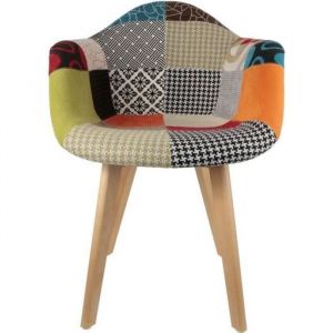 Fauteuil scandinave - Patchwork - Multicolore - 1 place - Tissu - Bois