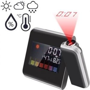 Baromètre Réveil projection Station météo plafond numérique LCD calendrier projecteur de temps hygromètre de température LED - Noir