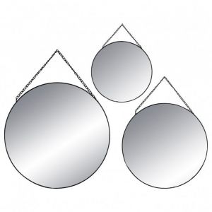Lot de 3 miroirs ronds m&eacute;tal chaine Atmosphera - Noir