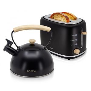 Ensemble Petit Électroménager - Briebe - SKT1177BLK - Grille-pain 2 Fentes - Bouilloire Sifflante - 870W Noir