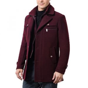 Manteau homme  &eacute;paississant Manteau col amovible Manteau homme longueur en m&eacute;lange de laine Duffle coat hommeRouge