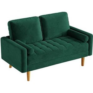 Canapé 2 Places en Tissu Velours Style Moderne Scandinave pour Salon Appartement Petit Espace Pieds Bois MassifVERT