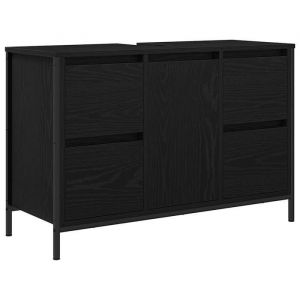 Bois Meuble sous-vasque MODERNE JILL Grand espace de rangement avec tiroirs ch&ecirc;ne noir 90x345x60 cm MM800