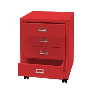 Caisson à tiroirs - MARQUE - 55 x 40 x 41 cm - 4 tiroirs en métal rouge - Bureau - Pratique