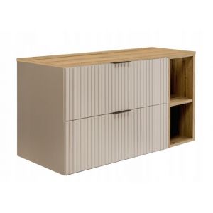 RODAN Meuble pour Vasque à Poser 100 cm - avec plan de travail et étagère - FLOW façade rainurée - cachemire - 80 x 57 x 46 cm
