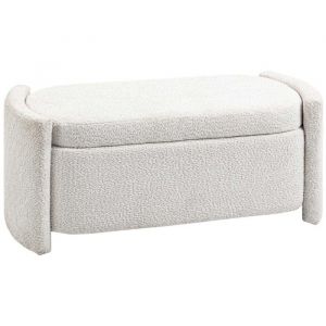Banc De Lit Rembourr&eacute; Rangement Aspect Velours Couvercle Cr&egrave;me Blanc 105x44x45.5cm - &Eacute;l&eacute;gance Et Praticit&eacute; Pour Votre Chambre
