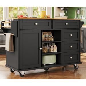 Desserte de Cuisine &agrave; roulette - 5 tiroirs et 5 compartiments - MDF - Noir