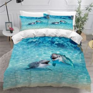Housse de Couette 220x240cm Enfant Dauphin Fille Parure de lit 3 Pi&egrave;ces Microfibre et 2 Taie doreiller [~248]