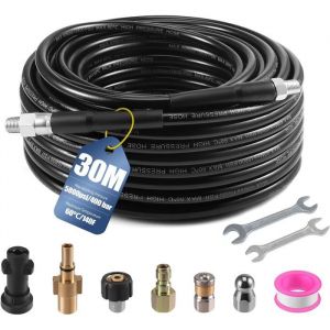 30M D&eacute;boucheur Canalisation Haute Pression-1/4 D&eacute;boucheur Flexible Compatible avec Karcher K2 K3 K4 K5 K6 K7 Lavor Bosch