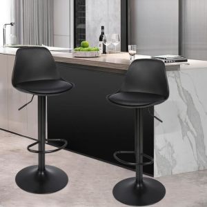 Tabouret de bar noir pur avec dossier design - HUOLE - Moderne - Scandinave - Int&eacute;rieur - Lot de 2
