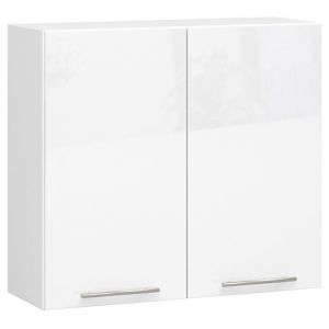 Meuble de cuisine haut AKORD W80 OLIWIA modulable Blanc 80 cm 2 portes façade Blanche Brillante 2 étagères 80x30x72 cm