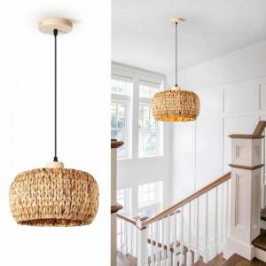 WOTTES Ø30cm Lustre Suspension en Rotin Bambou Lampe Suspension Boho Vintage E27 Luminaire Plafonnier 1pcs pour Cuisine Couloir