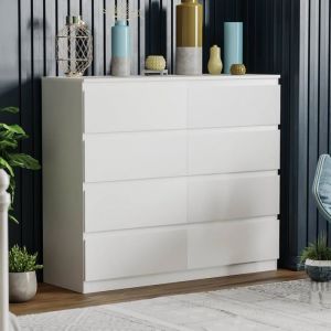 Commode Denver blanche avec 8 tiroirs – Meuble de chambre moderne