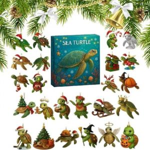 BLOC EPHEMERIDE Calendrier de Avent Compte &agrave; Rebours Tortues de MerD&eacute;cor Acrylique 2D 24 Jours2025 Sapin No&euml;l Pendentif