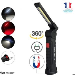 M-PROGECT® Lampe de Travail LED Rechargeable USB 800LM  Baladeuse Atelier Inspection 5 Modes Aimantée Étanche Pivotante