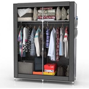 PENDERIE SOUPLE Armoire de Rangement Pliable 108x45x170 cm en Gris Souris Dressing Penderie Textile avec Fermeture &agrave; Glissi&egrave;re en