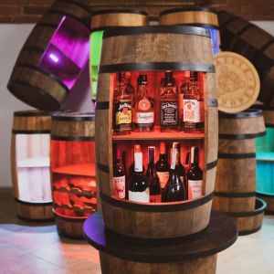 Casier à Vin - Creative Cooper - Tonneau en Bois - 30 Bouteilles - Éclairage LED - 80cm Wengé