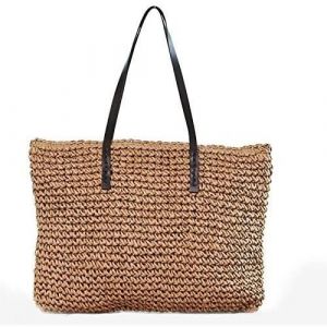 Populaire Sac de paille Sac a main des femmes？Sac de plage bohemien Sacs Fourre-tout dete en osier faits a la main Sacs a bandoulie