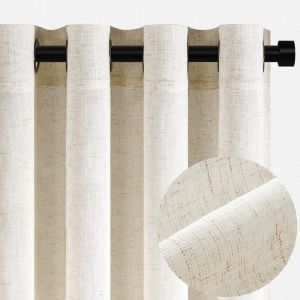 Topfinel 1 Pièces Rideau Lin Semi-Transparents Rideau de Salon Rideau Voilage Avec Oeillets Naturel 300x240cm Rideaux Boucle