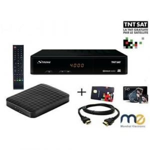 Pack Récepteur Strong SRT 7404  Démodulateur Satellite HD TNTSAT Noir Haute définition avec Disque Dur Externe Extra Slim 1 TO