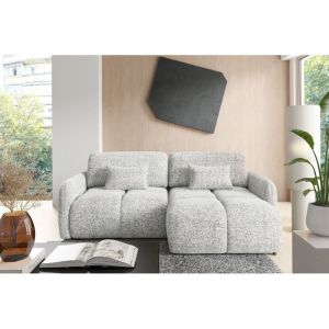 Canap&eacute; d&rsquo;angle convertible 4 places TIARA en tissu textur&eacute; gris - 250 cm