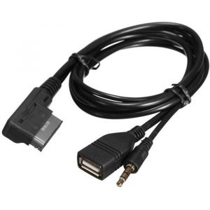 Câble adaptateur audio - MDI - AMI MMI - 2 mètres - AUX et USB - Compatible Audi A1 A3 A4 A5 A6 A8 Q7