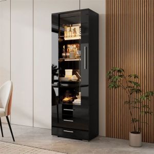 DRIPEX Vitrine Brillante avec éclairage LEDVitrine Moderne avec 3 tiroirs et étagères de rangement en verre60*35*180cmNoir