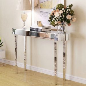 Table Console d’Entrée en Verre - Console Meuble Salon Argenté - pour Chambre Couloir Entrée Salon Hôtel 120x32x80m