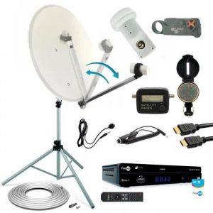 HDME Kit Parabole acier 60cm bras repliable + Récepteur FRANSAT + LNB Single + Câble Coaxial + Trepied + dénudeur