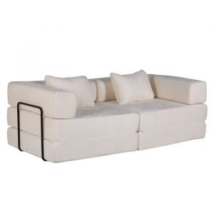 Canapé convertible 2-en-1 Canapé-lit 2 places Beige en tissu chenille Sans montage convertible en fauteuil