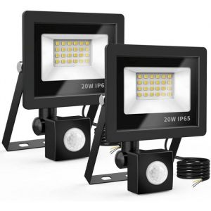 Projecteur LED extérieur 20W avec détecteur de mouvement24 LEDIP65 étanche6500Kpour jardin et garagepaquet de 2 [Classe A]