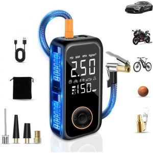 Gonfleur pneus voiture sans fil 8000mAh mini compresseur &agrave; air portatif 150PSI avec &eacute;cran LCD et LED. COMPRESSEUR AUTO