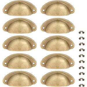 Lot de 10 poignées de placard rétro en forme de demi-lune en métal avec vis pour placard tiroir porte de commode (Laiton)