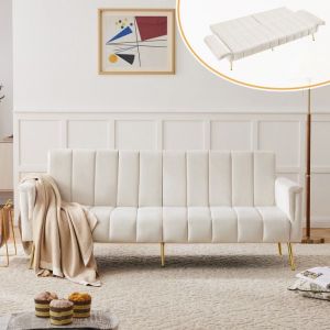 Canapé moderne à 2 places canapé-lit convertible canapé-lit avec pieds fonction de sommeil Fauteuil Moderne，velours，beige