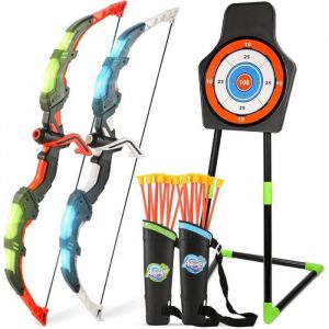 Arc et flèche pour Enfants avec lumières LED Ensemble de tir à larc 20 flèches à ventouse Cible avec carquois dépaule à Sangles