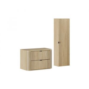 Ensemble meuble de salle de bain sous vasque avec plan 80 cm et colonne 40 x 140 cm OVALIA ch&ecirc;ne