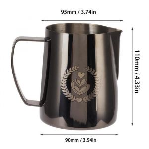 Mousseur &agrave; lait - OMABETA - Pichet en acier inoxydable 304 - 600 ml - Bec anti-d&eacute;versement - Noir