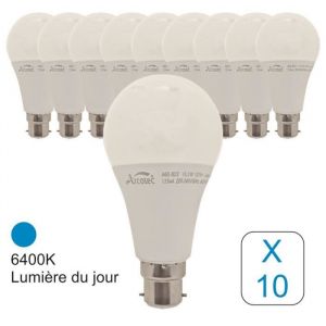Lot de 10 ampoules LED B22 standard 153W 1055Lm 6400K - garantie 2 ans