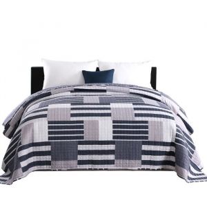 WOLTU Dessus de lit Patchwork Couvre-Lit matelassé  Jeté de lit pour lit double 220x240cm Patchwork Stripes+Karo