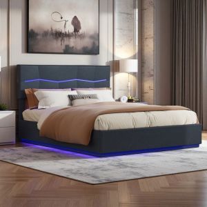 Lit Coffre 160x200 Double - Mécanisme Silencieux 140N Certifié Rangement 1.5m³ Cuir PU Noir & LED RGB
