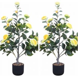 Lot de 2 arbres artificiels de 90 cm avec fleurs - Camélia artificiel en pot - Pour la maison le bureau la décoration dintérieur